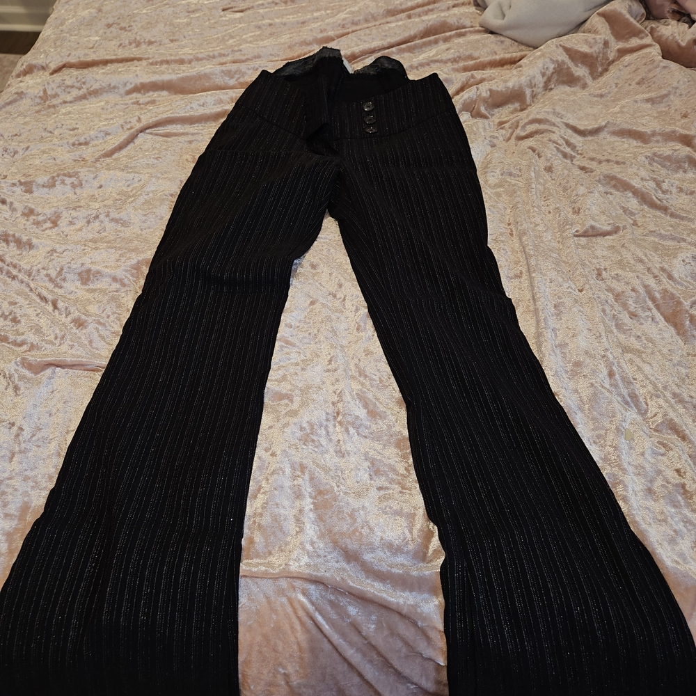 Elegant Black Pinstripe Flare Pants